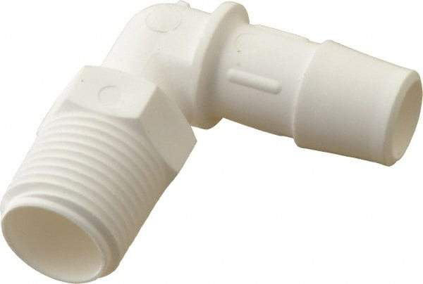 Made in USA - 1/2" Barb, 1/2, Polypropylene Single Barbed Tube Elbow - White, Male - Apex Tool & Supply