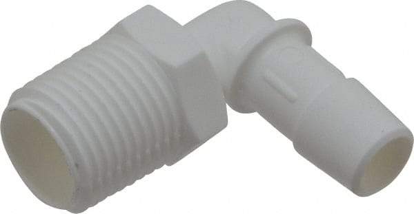 Made in USA - 1/2" Barb, 1/2, Polypropylene Single Barbed Tube Elbow - White, Male - Apex Tool & Supply