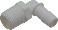 Made in USA - 1/2" Barb, 1/2, Polypropylene Single Barbed Tube Elbow - White, Male - Apex Tool & Supply