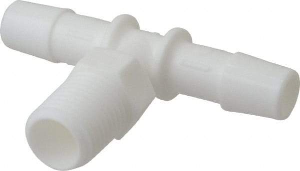 Made in USA - 3/8" Barb, 3/8, Polypropylene Single Barbed Tube Branch Tee - White, Male - Apex Tool & Supply