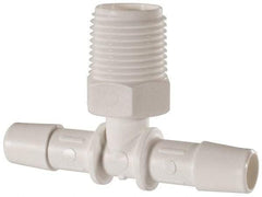 Made in USA - 3/8" Barb, 3/8, Polypropylene Single Barbed Tube Branch Tee - White, Male - Apex Tool & Supply