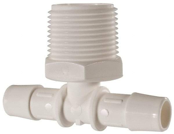 Made in USA - 1/2" Barb, 1/2, Polypropylene Single Barbed Tube Branch Tee - White, Male - Apex Tool & Supply
