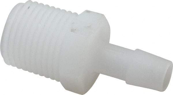 Made in USA - 3/8" Barb, 3/8, Kynar Single Barbed Tube Adapter - Natural, Male - Apex Tool & Supply