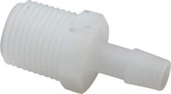 Made in USA - 3/8" Barb, 3/8, Kynar Single Barbed Tube Adapter - Natural, Male - Apex Tool & Supply