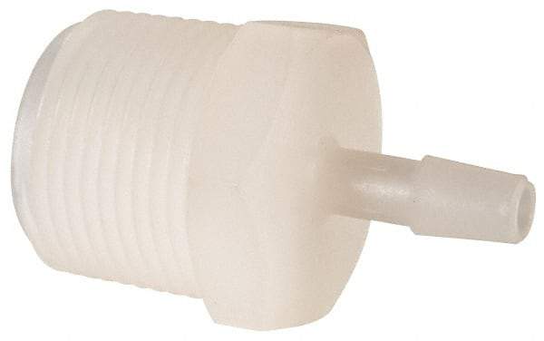 Made in USA - 1/4" Barb, 1/4, Kynar Single Barbed Tube Adapter - Natural, Male - Apex Tool & Supply