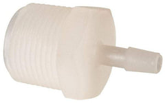 Made in USA - 1/4" Barb, 1/4, Kynar Single Barbed Tube Adapter - Natural, Male - Apex Tool & Supply
