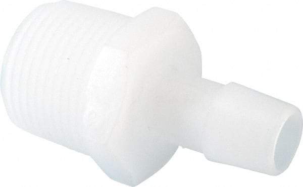 Made in USA - 1/2" Barb, 1/2, Kynar Single Barbed Tube Adapter - Natural, Male - Apex Tool & Supply
