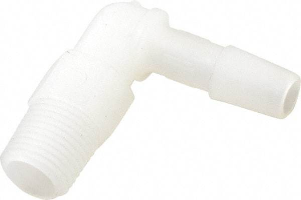 Made in USA - 1/4" Barb, 1/4, Kynar Single Barbed Tube Elbow - Natural, Male - Apex Tool & Supply