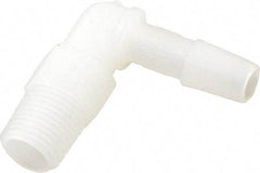 Made in USA - 1/4" Barb, 1/4, Kynar Single Barbed Tube Elbow - Natural, Male - Apex Tool & Supply