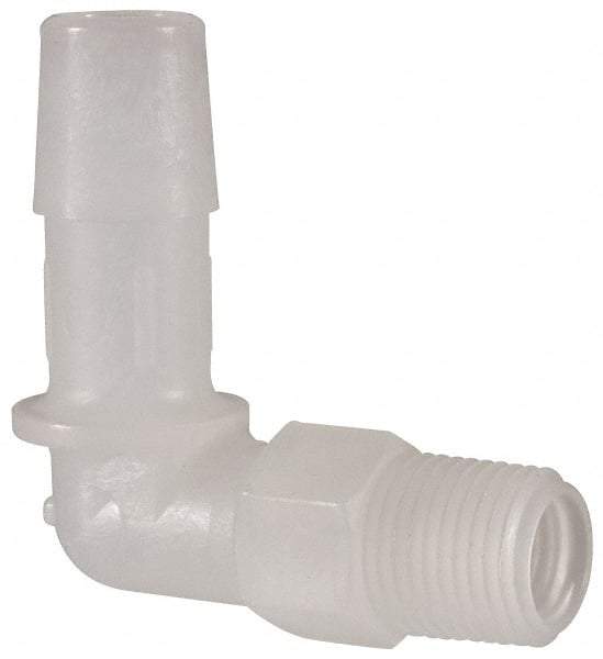 Made in USA - 3/8" Barb, 3/8, Kynar Single Barbed Tube Elbow - Natural, Male - Apex Tool & Supply