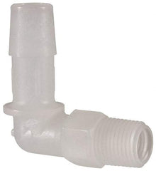 Made in USA - 3/8" Barb, 3/8, Kynar Single Barbed Tube Elbow - Natural, Male - Apex Tool & Supply