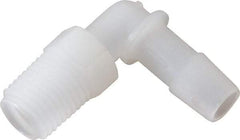 Made in USA - 3/8" Barb, 3/8, Kynar Single Barbed Tube Elbow - Natural, Male - Apex Tool & Supply