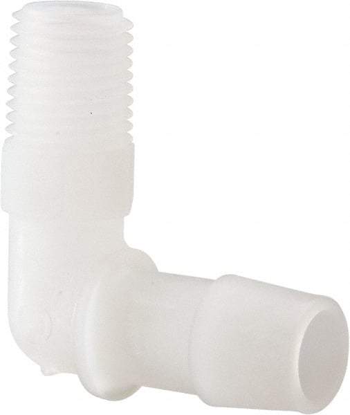 Made in USA - 1/2" Barb, 1/2, Kynar Single Barbed Tube Elbow - Natural, Male - Apex Tool & Supply