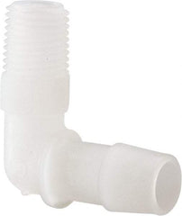 Made in USA - 1/2" Barb, 1/2, Kynar Single Barbed Tube Elbow - Natural, Male - Apex Tool & Supply
