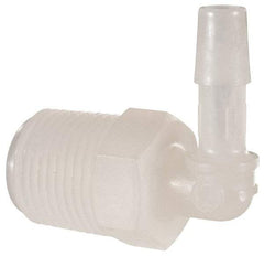 Made in USA - 1/4" Barb, 1/4, Kynar Single Barbed Tube Elbow - Natural, Male - Apex Tool & Supply