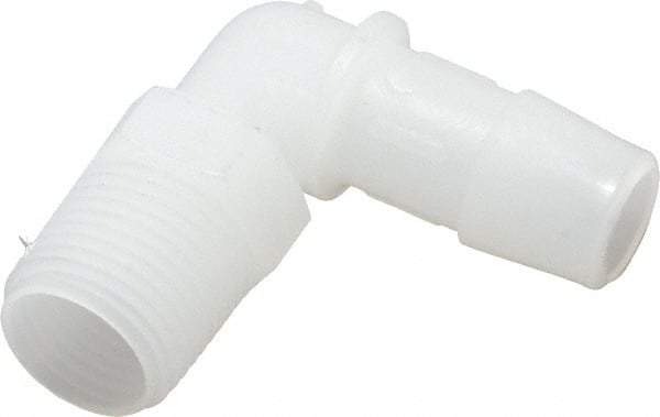 Made in USA - 1/2" Barb, 1/2, Kynar Single Barbed Tube Elbow - Natural, Male - Apex Tool & Supply