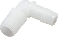 Made in USA - 1/2" Barb, 1/2, Kynar Single Barbed Tube Elbow - Natural, Male - Apex Tool & Supply