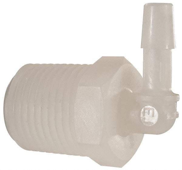 Made in USA - 1/4" Barb, 1/4, Kynar Single Barbed Tube Elbow - Natural, Male - Apex Tool & Supply