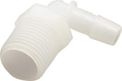 Made in USA - 3/8" Barb, 3/8, Kynar Single Barbed Tube Elbow - Natural, Male - Apex Tool & Supply