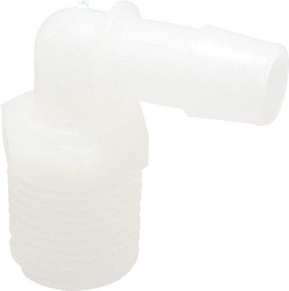 Made in USA - 1/2" Barb, 1/2, Kynar Single Barbed Tube Elbow - Natural, Male - Apex Tool & Supply