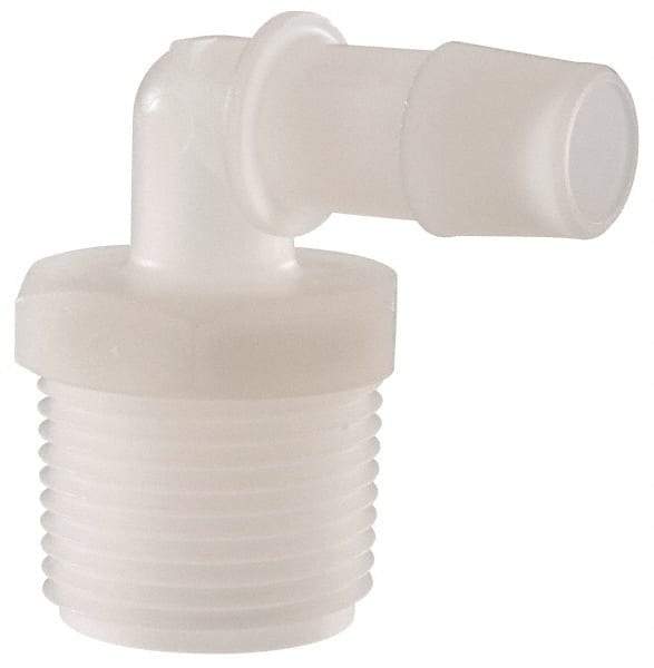 Made in USA - 1/2" Barb, 1/2, Kynar Single Barbed Tube Elbow - Natural, Male - Apex Tool & Supply