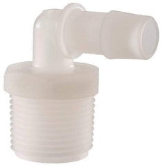 Made in USA - 1/2" Barb, 1/2, Kynar Single Barbed Tube Elbow - Natural, Male - Apex Tool & Supply