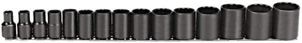 Proto - 15 Piece 1/2" Drive Socket Set - 12 Points, 3/8" to 1-1/4" Range, Inch Measurement Standard - Apex Tool & Supply