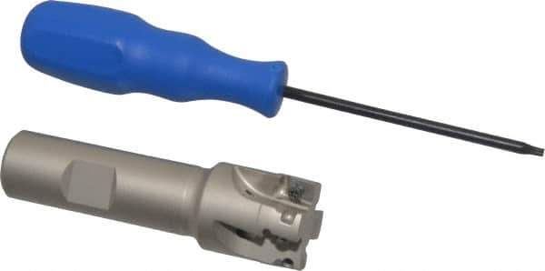 Iscar - 1" Cut Diam, 0.394" Max Depth of Cut, 3/4" Shank Diam, 3.38" OAL, Indexable Square Shoulder End Mill - AP..1003.., HM90 AP..1003.. Inserts, Weldon Shank, 90° Lead Angle, Through Coolant, Series Heli2000 - Apex Tool & Supply