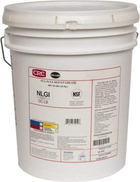 CRC - 35 Lb Pail Lithium Extreme Pressure Grease - Red, Extreme Pressure & Food Grade, 325°F Max Temp, NLGIG 2, - Apex Tool & Supply