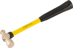Ampco - 3/4 Lb Head Aluminum Bronze Ball Pein Hammer - 14" Fiberglass Handle with Grip, 1-1/4" Face Diam, 14" OAL - Apex Tool & Supply