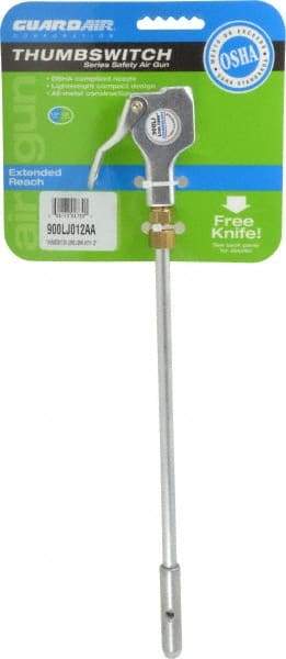 Guardair - 120 Max psi Safety Extension Tube Thumb Lever Blow Gun - 1/4 NPT, 12" Tube Length, Aluminum - Apex Tool & Supply