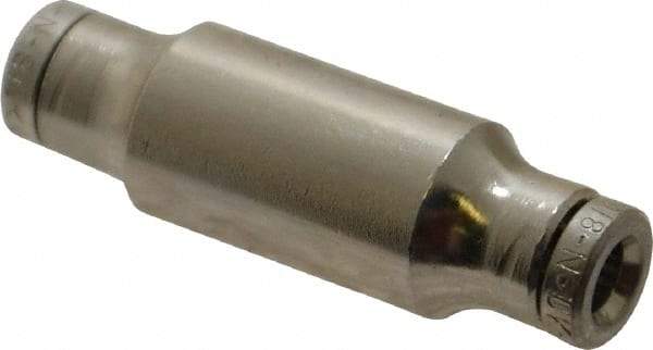 Norgren - 1/8" Outside Diam, Nickel Plated Brass Push-to-Connect Tube Union - 260 Max psi, Tube to Tube Connection - Apex Tool & Supply