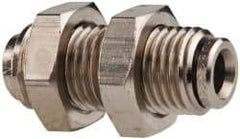 Norgren - 1/4" Outside Diam, M14x1.5, Nickel Plated Brass Push-to-Connect Bulkhead Union - 260 Max psi, Tube to Tube Connection - Apex Tool & Supply