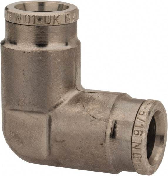 Norgren - 5/16" Outside Diam, Nickel Plated Brass Push-to-Connect Tube Union Elbow - 260 Max psi, Tube to Tube Connection - Apex Tool & Supply