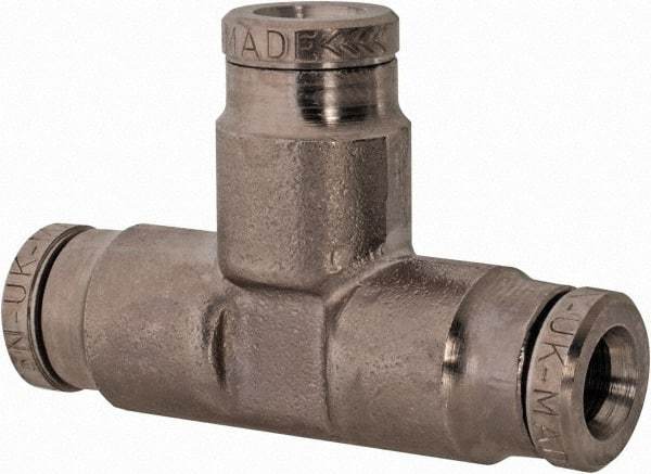 Norgren - 3/16" Outside Diam, Nickel Plated Brass Push-to-Connect Tube Union Tee - 260 Max psi, Tube to Tube Connection - Apex Tool & Supply