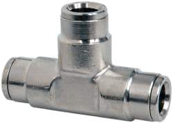 Norgren - 3/8" Outside Diam, Nickel Plated Brass Push-to-Connect Tube Union Tee - 260 Max psi, Tube to Tube Connection - Apex Tool & Supply
