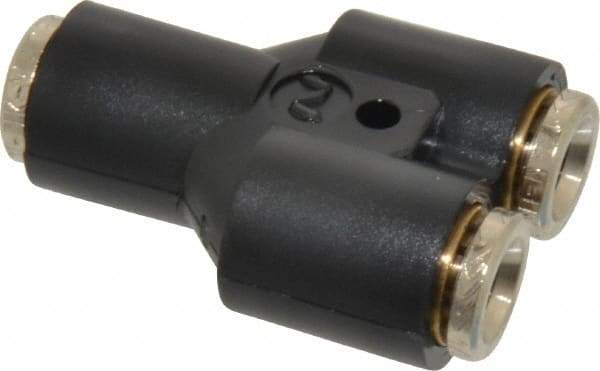 Norgren - 1/4" Tube OD, Nickel Plated Brass Push-to-Connect Tube Union Y - Tube to Tube Connection, 260 Max psi - Apex Tool & Supply
