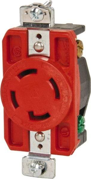 Cooper Wiring Devices - 250 VAC, 30 Amp, L15-30R NEMA, Isolated Ground Receptacle - 3 Poles, 4 Wire, Female End, Orange - Apex Tool & Supply