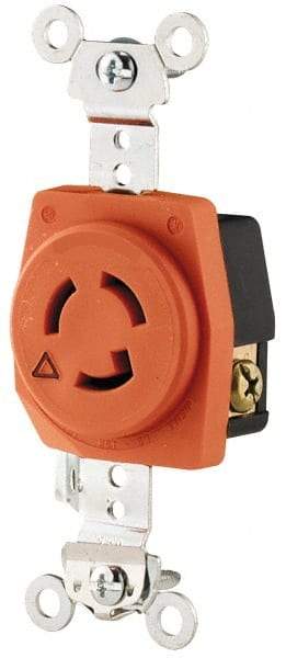 Cooper Wiring Devices - 125 VAC, 15 Amp, L15-15R NEMA, Isolated Ground Receptacle - 2 Poles, 3 Wire, Female End, Orange - Apex Tool & Supply
