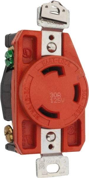 Cooper Wiring Devices - 125 VAC, 30 Amp, L5-30R NEMA, Isolated Ground Receptacle - 2 Poles, 3 Wire, Female End, Orange - Apex Tool & Supply