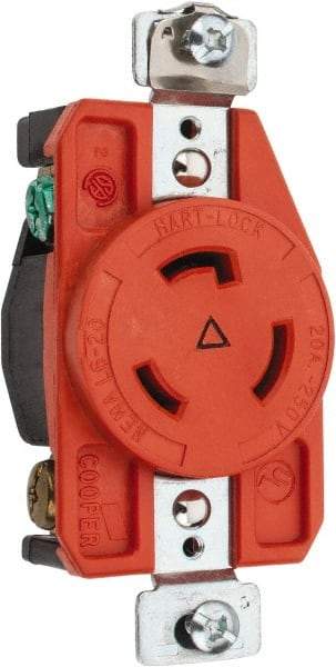Cooper Wiring Devices - 250 VAC, 20 Amp, L6-20R NEMA, Isolated Ground Receptacle - 2 Poles, 3 Wire, Female End, Orange - Apex Tool & Supply