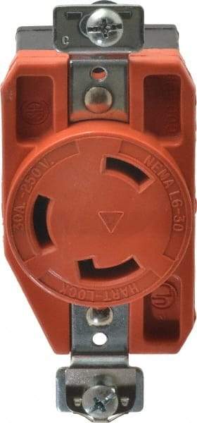 Cooper Wiring Devices - 250 VAC, 30 Amp, L6-30R NEMA, Isolated Ground Receptacle - 2 Poles, 3 Wire, Female End, Orange - Apex Tool & Supply