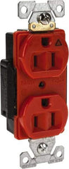 Cooper Wiring Devices - 125 VAC, 15 Amp, 5-15R NEMA Configuration, Orange, Industrial Grade, Isolated Ground Duplex Receptacle - 1 Phase, 2 Poles, 3 Wire, Flush Mount, Chemical and Impact Resistant - Apex Tool & Supply