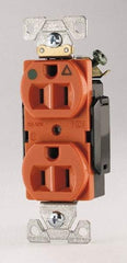 Cooper Wiring Devices - 125 VAC, 15 Amp, 5-15R NEMA Configuration, Orange, Hospital Grade, Isolated Ground Duplex Receptacle - 1 Phase, 2 Poles, 3 Wire, Flush Mount, Chemical, Heat and Impact Resistant - Apex Tool & Supply