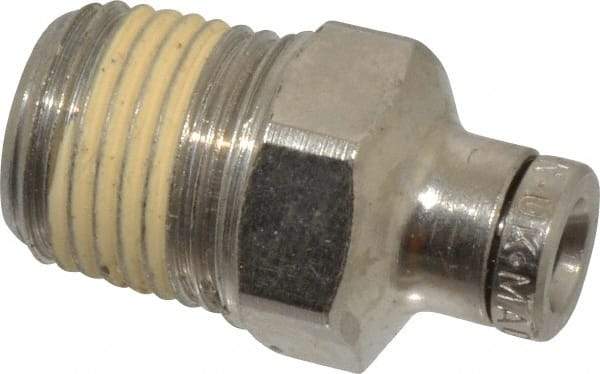 Norgren - 1/8 NPTF, Nickel Plated Brass Push-to-Connect Tube Male Connector - 260 Max psi, Tube to Male NPT Connection - Apex Tool & Supply
