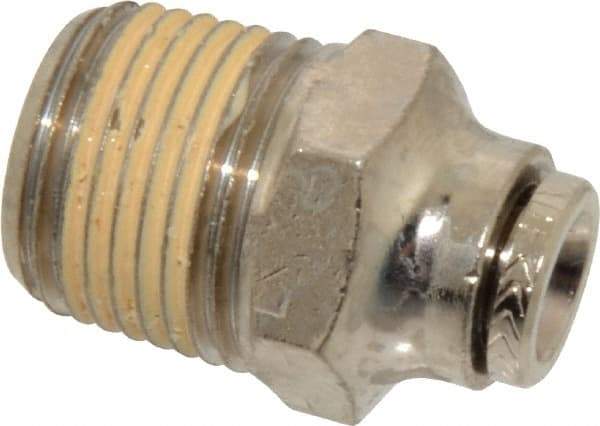 Norgren - 3/8 NPTF, Nickel Plated Brass Push-to-Connect Tube Male Connector - 260 Max psi, Tube to Male NPT Connection - Apex Tool & Supply