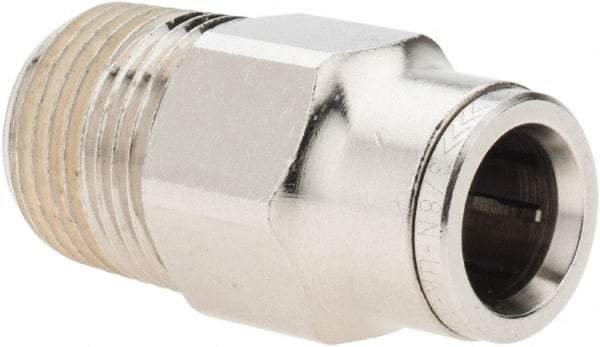 Norgren - 3/8 NPTF, Nickel Plated Brass Push-to-Connect Tube Male Connector - 260 Max psi, Tube to Male NPT Connection - Apex Tool & Supply