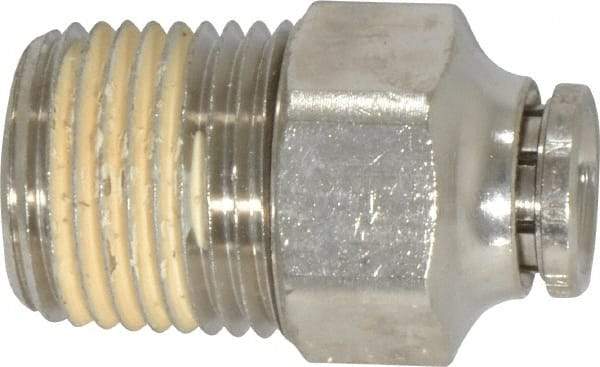 Norgren - 1/2 NPTF, Nickel Plated Brass Push-to-Connect Tube Male Connector - 260 Max psi, Tube to Male NPT Connection - Apex Tool & Supply