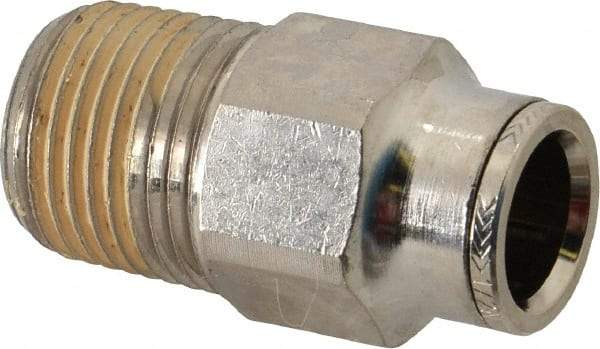 Norgren - 1/2 NPTF, Nickel Plated Brass Push-to-Connect Tube Male Connector - 260 Max psi, Tube to Male NPT Connection - Apex Tool & Supply