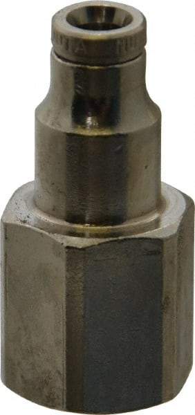 Norgren - 1/8 NPTF, Nickel Plated Brass Push-to-Connect Tube Female Connector - 260 Max psi, Tube to Male NPT Connection - Apex Tool & Supply